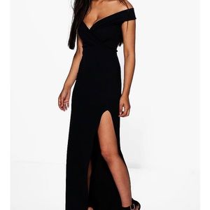 Off the shoulder black maxi dress